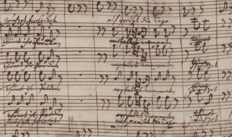Eingangschor der Kantate „Tönet, ihr Pauken! Erschallet, Trompeten!“ BWV 214. Bach änderte hier den der Kantate namengebenden Text zu „Jauchzet, frohlocket! Auf, preiset die Tage“.