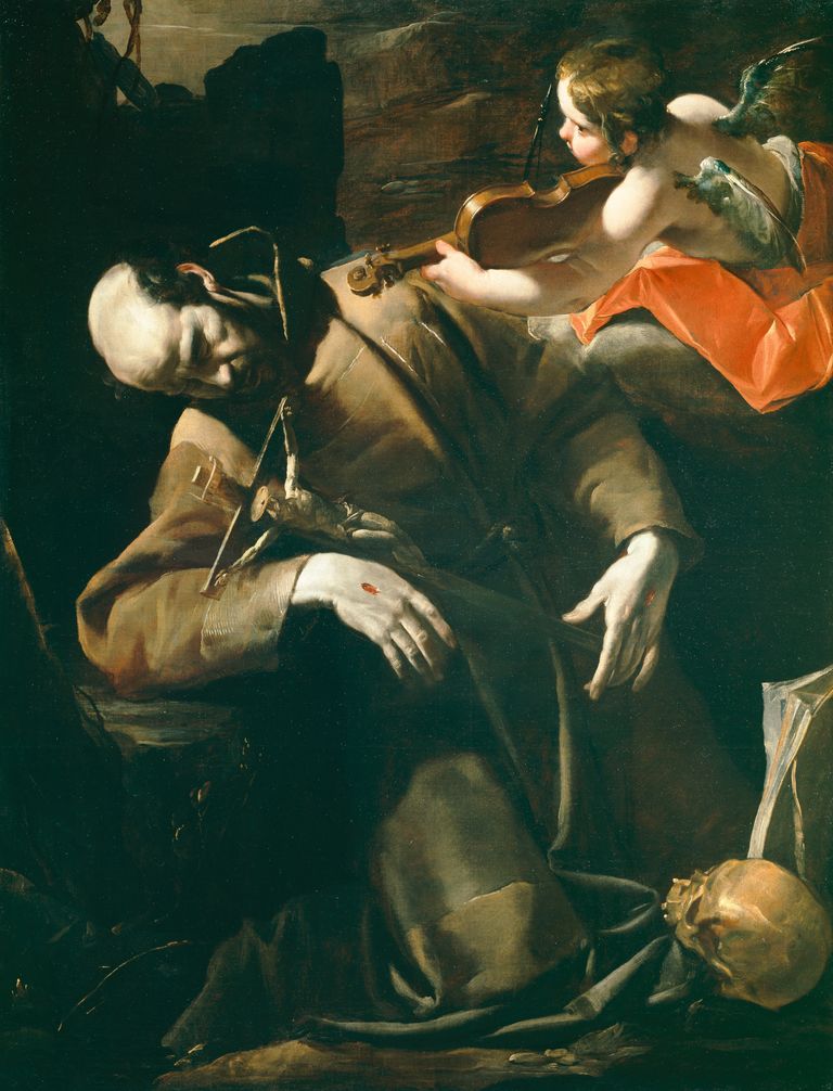 Gioacchino Assereto (1600–1650): <em>St. Francis of Assisi in Ecstasy before a Cherub with a Violin,</em> oil on canvas, between 1628 and 1630, Detroit Institute of Arts